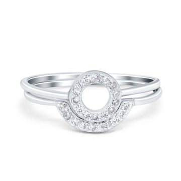 O Ring Band Set Open Circle Piece Round Simulated Cubic Zirconia 925 Sterling Silver